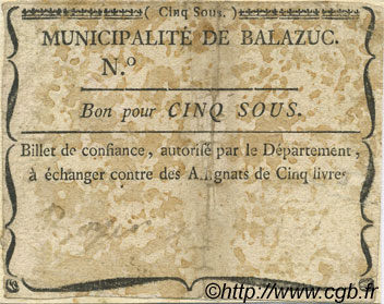 5 Sous FRANCE Regionalismus und verschiedenen Balazuc 1792 Kc.07.024 fSS