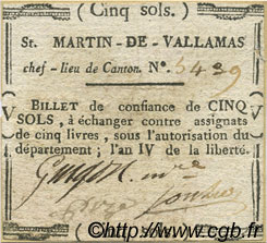 5 Sols FRANCE regionalism and miscellaneous Saint-Martin-De-Vallamas 1792 Kc.07.140 VF