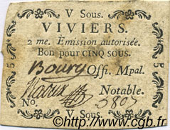 5 Sous FRANCE regionalism and miscellaneous Viviers 1792 Kc.07.200 VF
