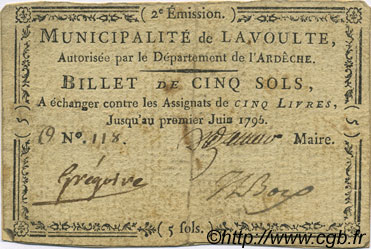 5 Sols FRANCE Regionalismus und verschiedenen La Voulte 1792 Kc.07.215 SS
