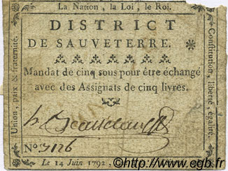 5 Sous FRANCE Regionalismus und verschiedenen Sauveterre 1792 Kc.12.123 S