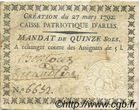15 Sols FRANCE regionalism and various Arles 1792 Kc.13.014 VF