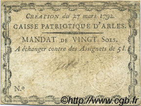 20 Sols FRANCE Regionalismus und verschiedenen Arles 1792 Kc.13.015 fSS