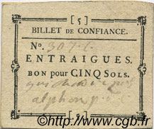 5 Sols FRANCE regionalism and miscellaneous Entraigues 1792 Kc.13.047b XF