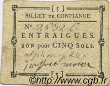 5 Sols FRANCE regionalism and miscellaneous Entraigues 1792 Kc.13.047b var VF
