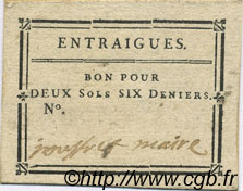 2 Sols 6 Deniers FRANCE regionalism and miscellaneous Entraigues 1792 Kc.13.050bis XF