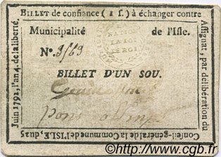 1 Sou FRANCE régionalisme et divers Isle Sur La Sorgue 1792 Kc.13.059 var TTB+