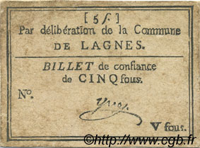 5 Sous FRANCE regionalism and various Lagnes 1792 Kc.13.071 VF