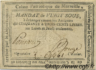 20 Sous FRANCE regionalism and miscellaneous Marseille 1792 Kc.13.087 VF