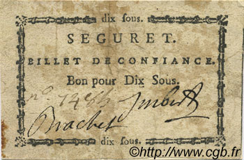 10 Sous FRANCE regionalism and miscellaneous Seguret 1792 Kc.13.122 VF