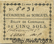 5 Sols FRANCE Regionalismus und verschiedenen Sorgues 1792 Kc.13.125a VZ