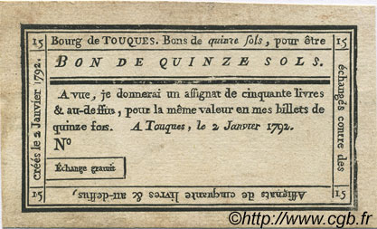 15 Sols Non émis FRANCE regionalism and miscellaneous Touques 1792 Kc.14.124 XF
