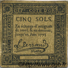 5 Sols FRANCE regionalism and various Beaune 1792 Kc.21.007 VF-
