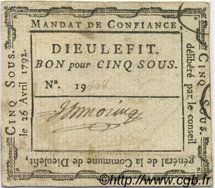 5 Sous FRANCE regionalism and miscellaneous Dieulefit 1792 Kc.26.068c VF