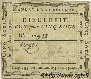 5 Sous FRANCE regionalism and miscellaneous Dieulefit 1792 Kc.26.068d VF