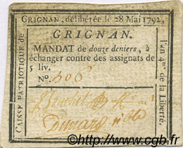 12 deniers FRANCE regionalism and miscellaneous Grignan 1792 Kc.26.079a VF