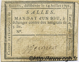 1 Sou FRANCE regionalism and various Salles 1792 Kc.26.167 VF