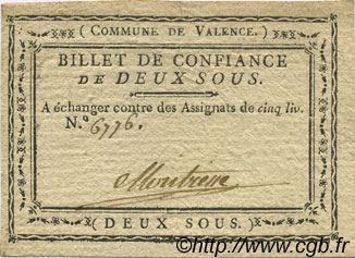 2 Sous FRANCE regionalism and miscellaneous Valence 1792 Kc.26.222a VF+