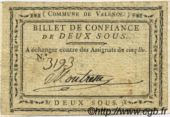 2 Sous FRANCE regionalism and various Valence 1792 Kc.26.222a VF