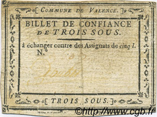 3 Sous FRANCE regionalism and miscellaneous Valence 1792 Kc.26.223c VF