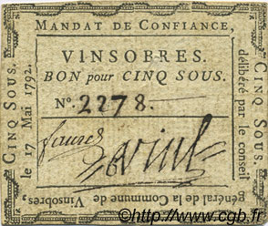 5 Sous FRANCE regionalism and various Vinsobres 1792 Kc.26.238 VF+