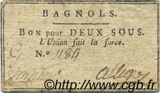 2 Sous FRANCE regionalism and miscellaneous Bagnols 1792 Kc.30.021 VF+