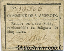 2 Sols FRANCE Regionalismus und verschiedenen Saint Ambroix 1792 Kc.30.091d fSS