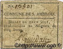2 Sols FRANCE regionalism and various Saint Ambroix 1792 Kc.30.091f VF