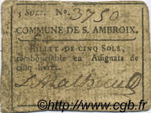 5 Sols FRANCE Regionalismus und verschiedenen Saint Ambroix 1792 Kc.30.092b fSS