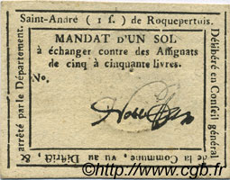 1 Sol FRANCE Regionalismus und verschiedenen Saint Andre De Roquepertuis 1792 Kc.30.093 VZ