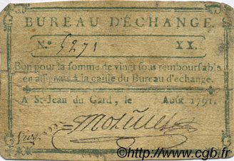 20 Sous FRANCE regionalism and miscellaneous Saint Jean Du Gard 1791 Kc.30.136 F