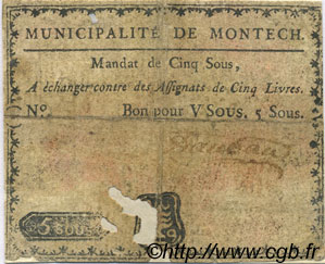 5 Sous FRANCE regionalism and miscellaneous Montech 1792 Kc.31.100 G