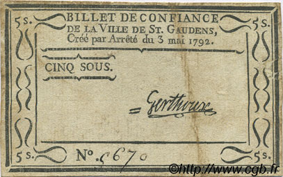 5 Sous FRANCE regionalismo y varios Saint Gaudens 1792 Kc.31.133 MBC+