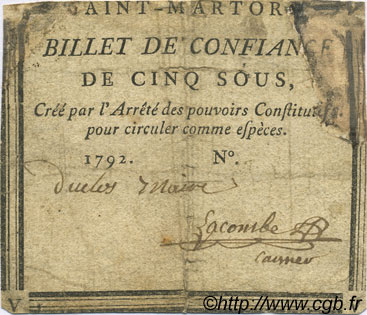 5 Sous FRANCE régionalisme et divers Saint Martory 1792 Kc.31.145b B+