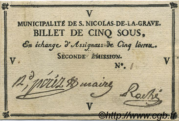 5 Sous FRANCE regionalism and various Saint Nicolas De La Grave 1792 Kc.31.158c XF