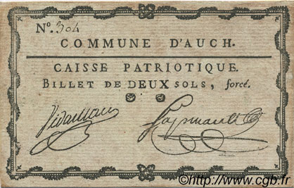 2 Sols FRANCE regionalism and various Auch 1792 Kc.32.001 XF