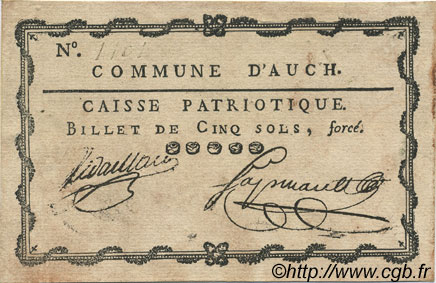 5 Sols FRANCE regionalism and various Auch 1792 Kc.32.003 XF
