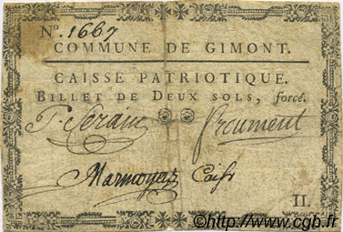 2 Sols FRANCE Regionalismus und verschiedenen Gimont 1792 Kc.32.042 S