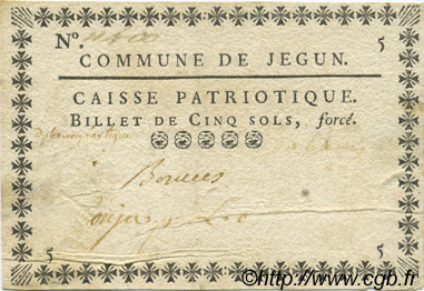 5 Sols FRANCE regionalism and miscellaneous Jegun 1792 Kc.32.058c VF