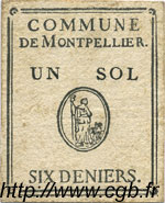 1 Sol 6 Deniers FRANCE regionalism and miscellaneous Montpellier 1792 Kc.34.127 VF