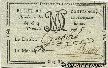 5 Sols FRANCE regionalism and miscellaneous Loches 1792 Kc.37.016a XF
