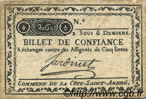 2 Sous 6 Deniers FRANCE regionalism and various La Cote Saint Andre 1792 Kc.38.013 VF