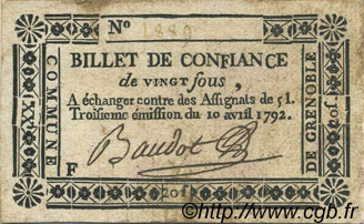 20 Sous FRANCE regionalism and various Grenoble 1792 Kc.38.027 VF