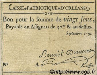 20 Sous FRANCE Regionalismus und verschiedenen Orléans 1791 Kc.45.031 SS