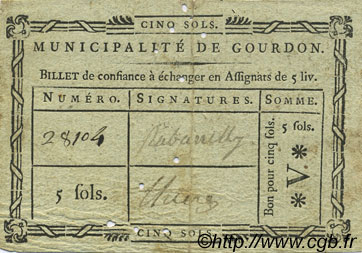 5 Sols FRANCE Regionalismus und verschiedenen Gourdon 1792 Kc.46.058b S
