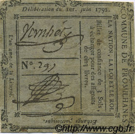 3 Sols FRANCE regionalism and various Promilhanes 1792 Kc.46.104 VF