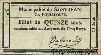 15 Sous FRANCE Regionalismus und verschiedenen Saint Jean La Fouillouse 1792 Kc.48.115a SS
