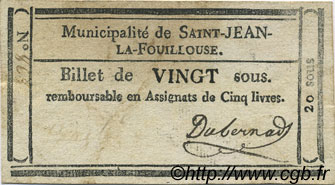20 Sous FRANCE Regionalismus und verschiedenen Saint Jean La Fouillouse 1792 Kc.48.116a SS