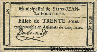 30 Sous FRANCE regionalism and miscellaneous Saint Jean La Fouillouse 1792 Kc.48.118b VF