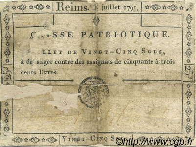 25 Sols FRANCE Regionalismus und verschiedenen Reims 1791 Kc.51.008 (ou 14) SGE